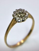 A 9K YELLOW GOLD VINTAGE DIAMOND CLUSTER RING approx 1.93G SIZE R ref: SC 1032