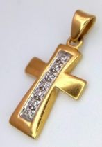 A 18K YELLOW GOLD DIAMOND SET CROSS PENDANT 1.9G 22mm X 12mm ref: SC 1089