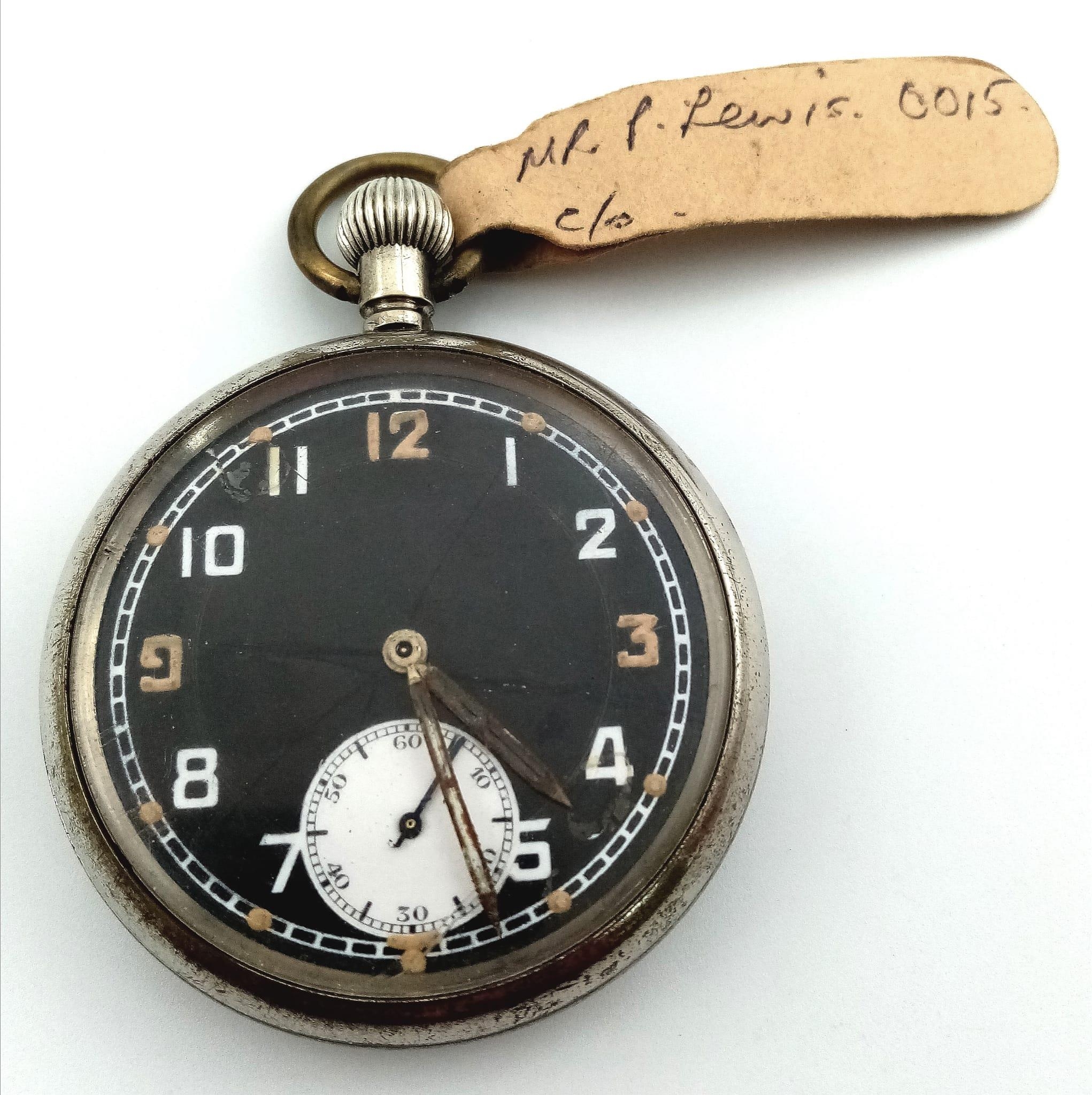A WW2 British Officers Pocket Watch. 15 jewels. Top winder. In working order. Military markings on