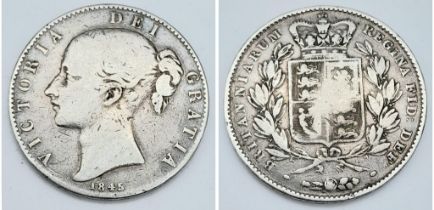 An 1845 Queen Victoria Young Head Crown. VF+ grade outside of middle upper right shield - but please