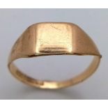 A Vintage 9K Yellow Gold Small Signet Ring. Size M. 1.41g weight.