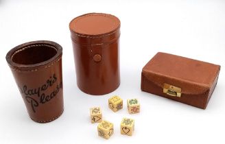 A Parcel of Three Vintage Leather Items, Comprising 1) A ‘Player’s Please’ Dice Cup Thrower, 2) A