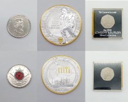 A parcel of collectible coins. 1) D-Day - Normandy Landings Supersize Commemorative Strike (