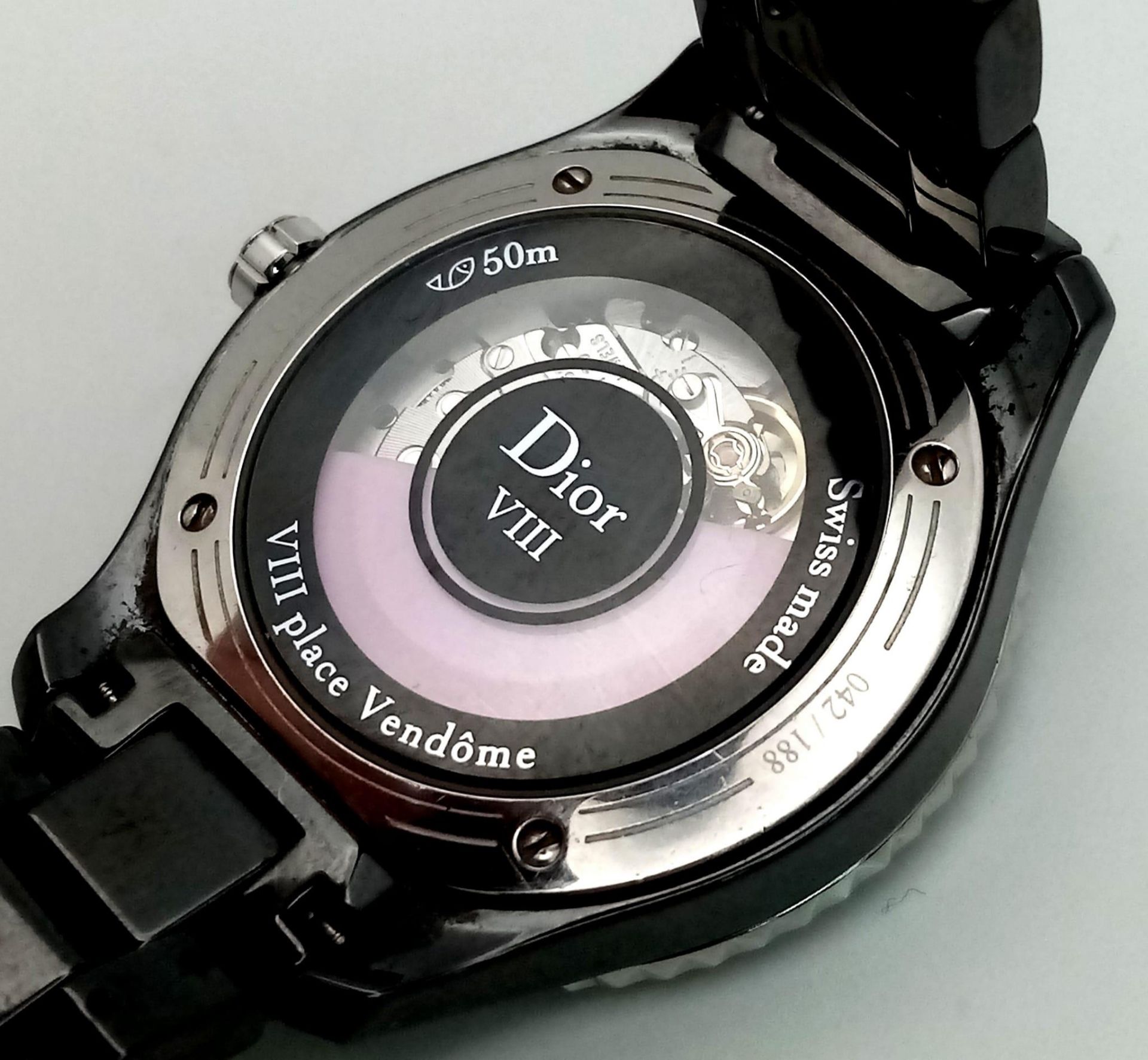 A Christian Dior VIII Automatic Ladies Watch. Black ceramic bracelet and case - 34mm. Black dial - Image 8 of 10