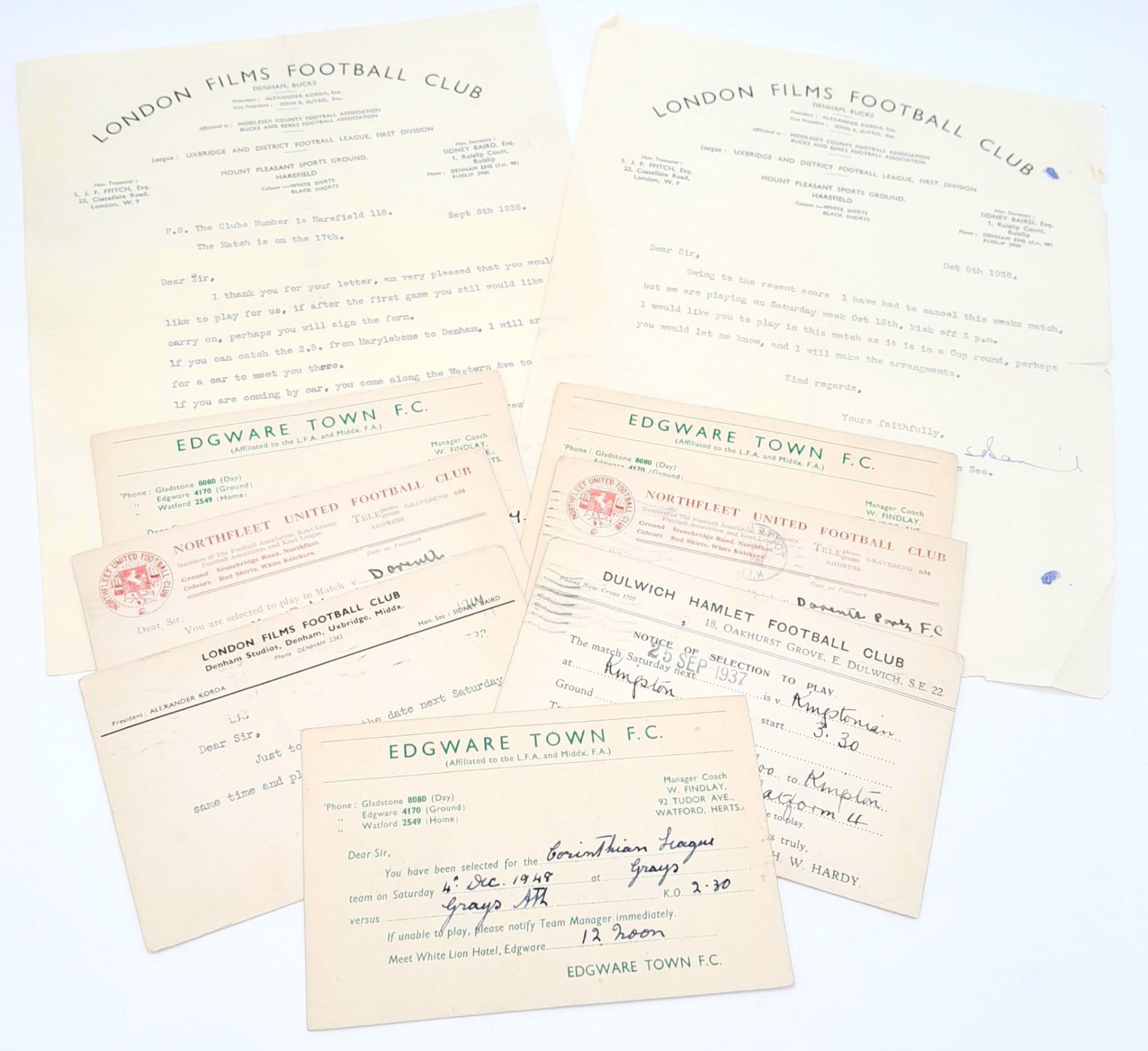An Eclectic Piece of Football Memorabilia - Two letters from London Films football club believe to