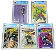 Five Very Collectible CGC Graded Comics: Spiderman #288 - 9.4 rating, Spiderman #382 - 9.4 rating,