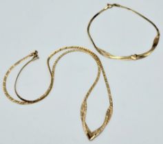 A 9K Yellow Gold Herringbone Heart Necklace and Bracelet Set. 40cm and 17cm. 3.35g total weight.