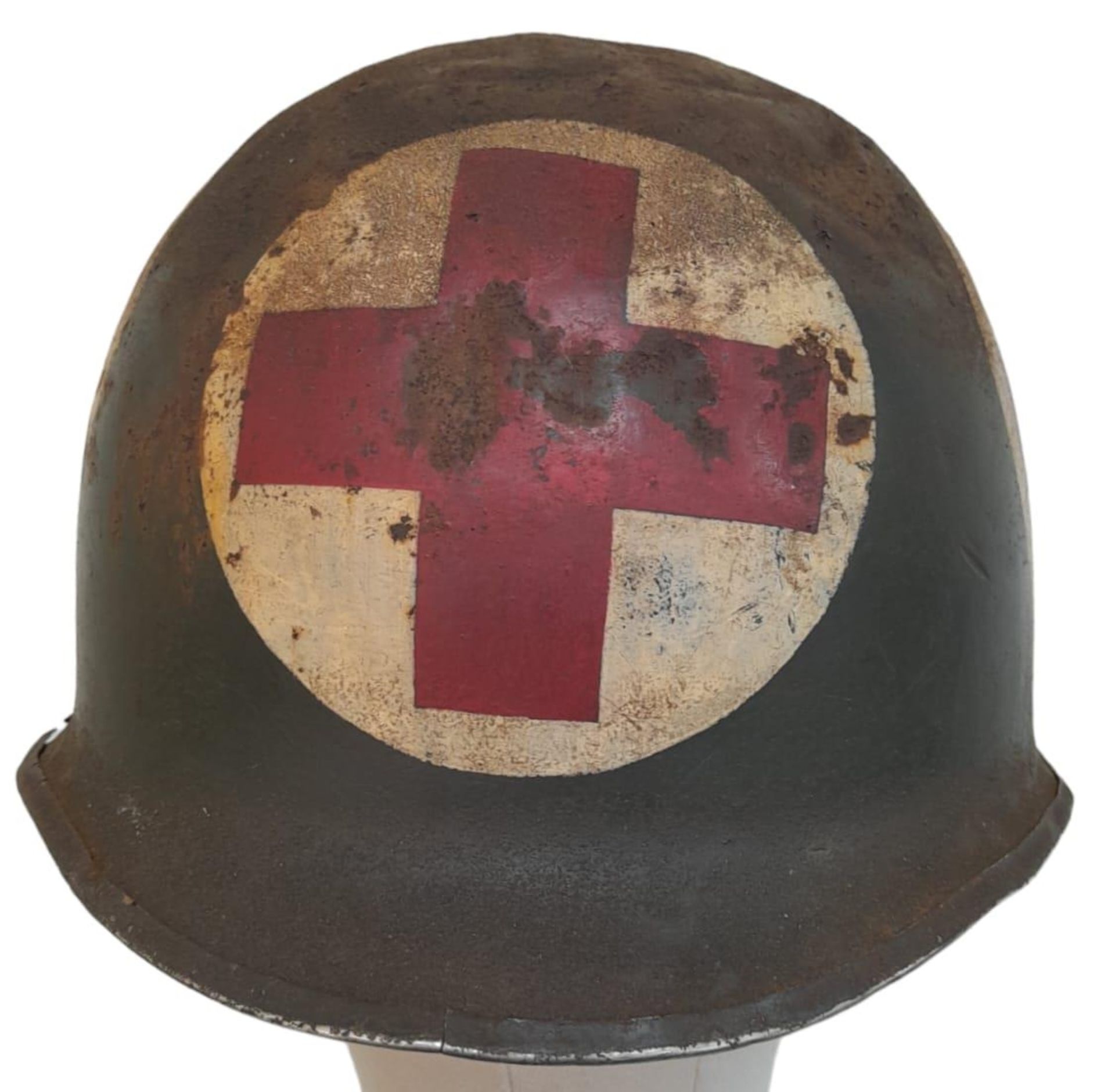 WW2 US Swivel Bale Front Seam Medics Helmet and Liner.
