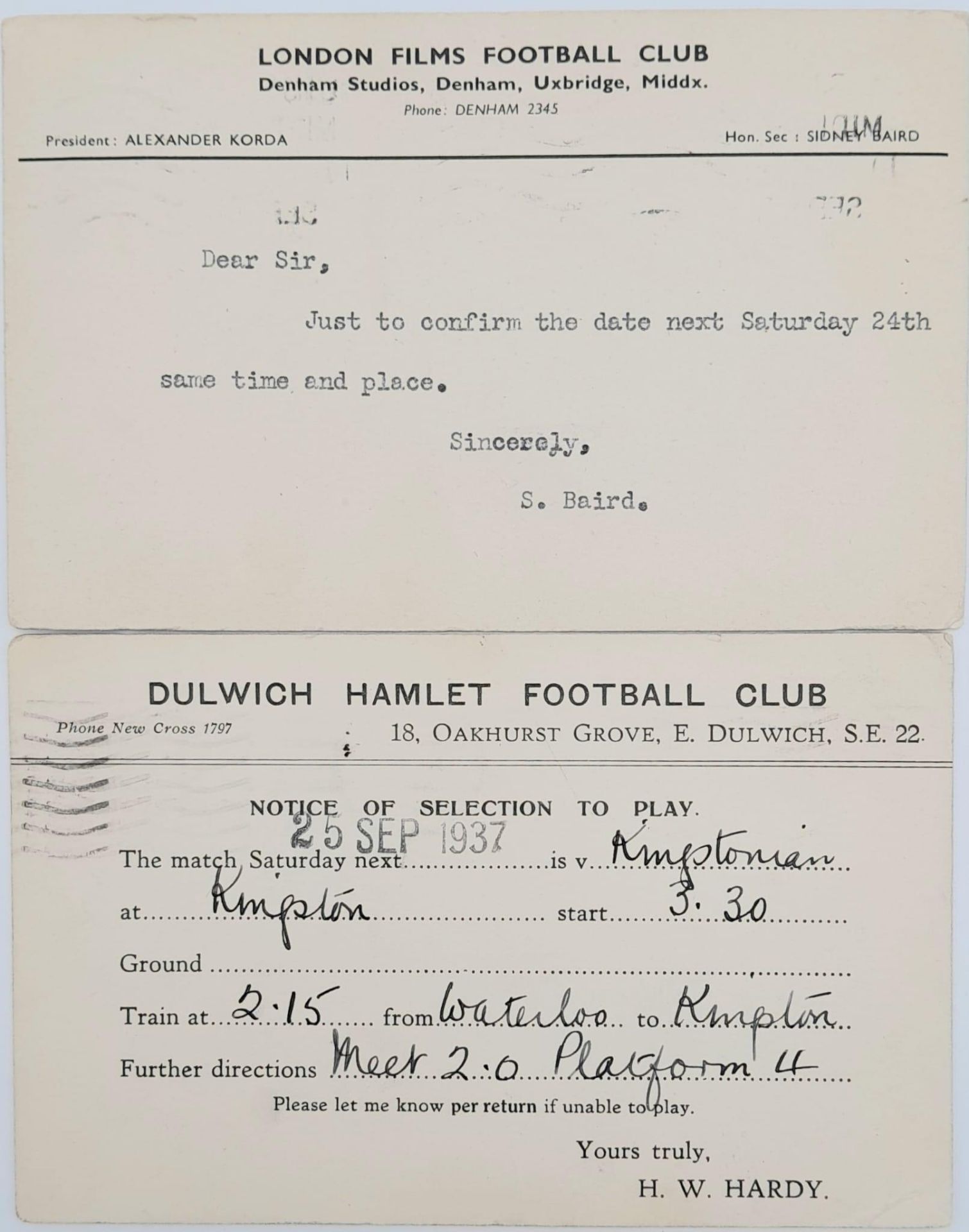 An Eclectic Piece of Football Memorabilia - Two letters from London Films football club believe to - Image 5 of 5
