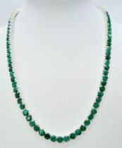 An Emerald Gemstone Tennis Necklace set in 925 Silver. 45cm length. 42.67g total weight. Ref: CD-