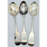 Two Victorian and a Georgian Sterling Silver Serving Spoon. London and Edinburgh Hallmarks. 129g