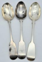 Two Victorian and a Georgian Sterling Silver Serving Spoon. London and Edinburgh Hallmarks. 129g