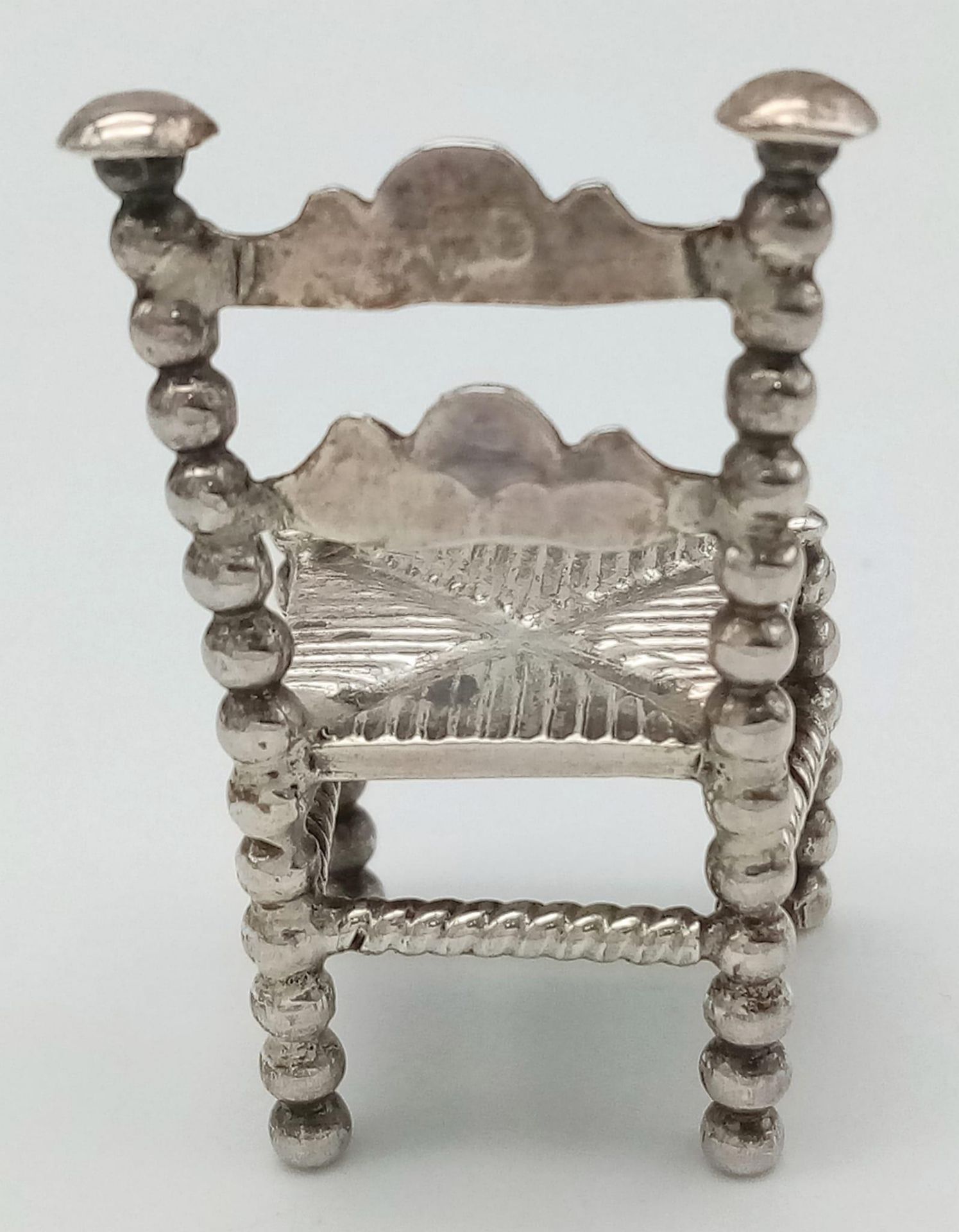 A Rare Imported Sterling Silver Miniature Chair Figure - 4cm tall. The chair has hallmarks for - Image 3 of 5