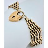 A Vintage 9K Yellow Gold Gate Bracelet with Heart Clasp. 17cm. 10.52g weight.