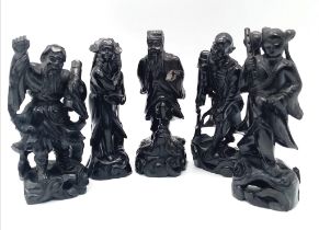 A Collection of Black Jade Chinese Figurines. Five fabulous statues in total, measuring 15cm tall. A