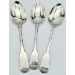 Three Georgian Sterling Silver Serving Spoons. Hallmarks for 1829, 1833 and 1837. Makers marks for