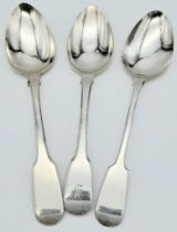 Three Georgian Sterling Silver Serving Spoons. Hallmarks for 1829, 1833 and 1837. Makers marks for