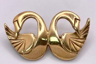 A 9K YELLOW GOLD DOUBLE SWAN BROOCH 3.4G approx 30mm x 16mm ref: SC 1121