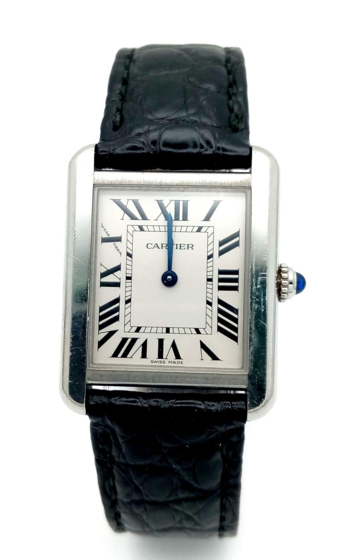 A Very Collectible Cartier 3170 Quartz Ladies Watch. Black leather strap with Cartier clasp. - Image 2 of 10