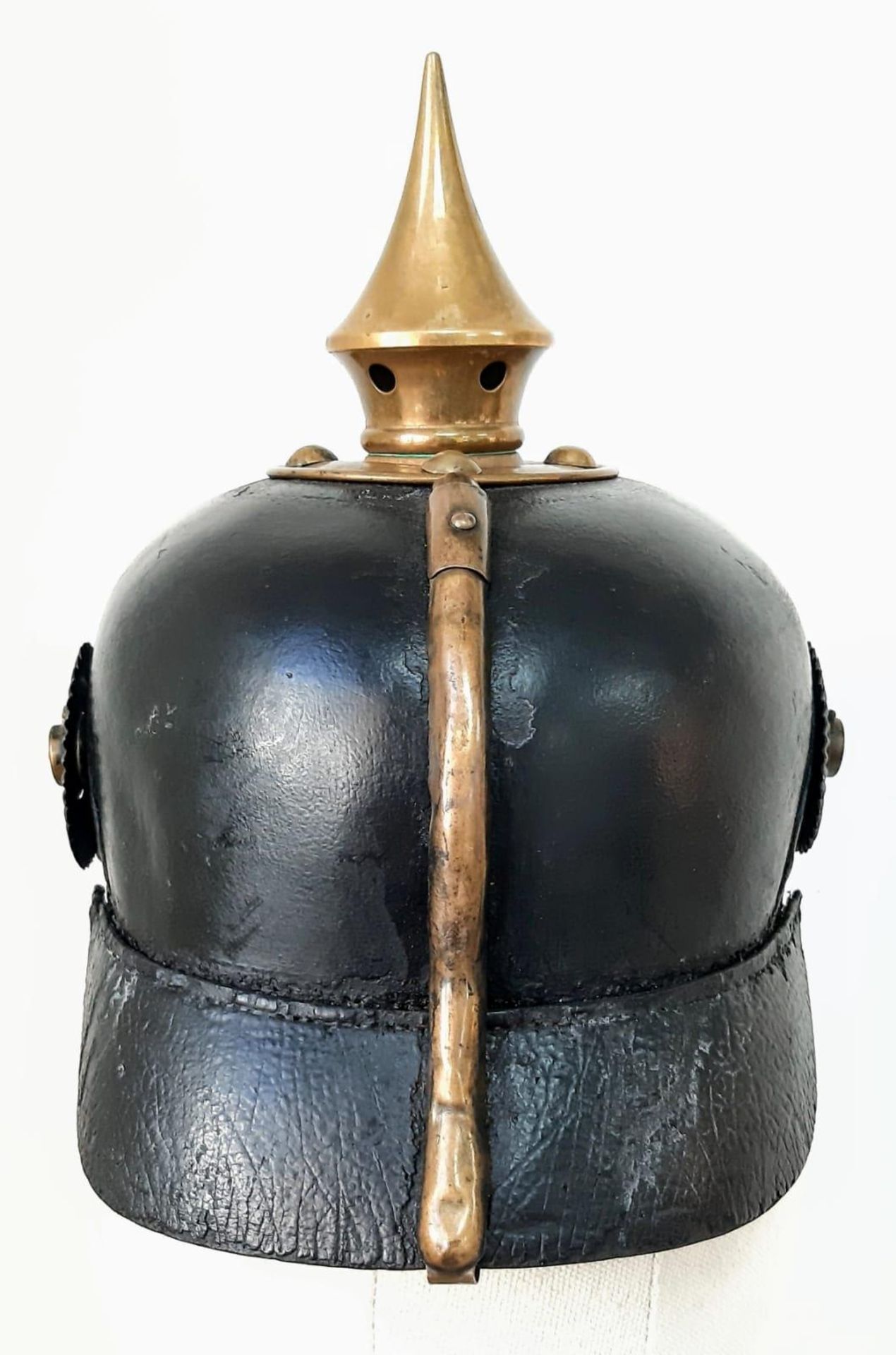 A WW1 Imperial German Model 1895 Enlisted Mans/Nco’s Pickelhaube. Dated 1896 with markings to the - Image 3 of 6