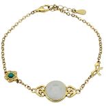 Yellow Gold Gilded, Sterling Silver Bracelet with White Jade Stone. Measures 20cm in length. Weight: