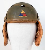 WW2 M38 Rawlings US Tank Crew Helmet. Hand painted Insignia of the 2nd Armoured Division. All