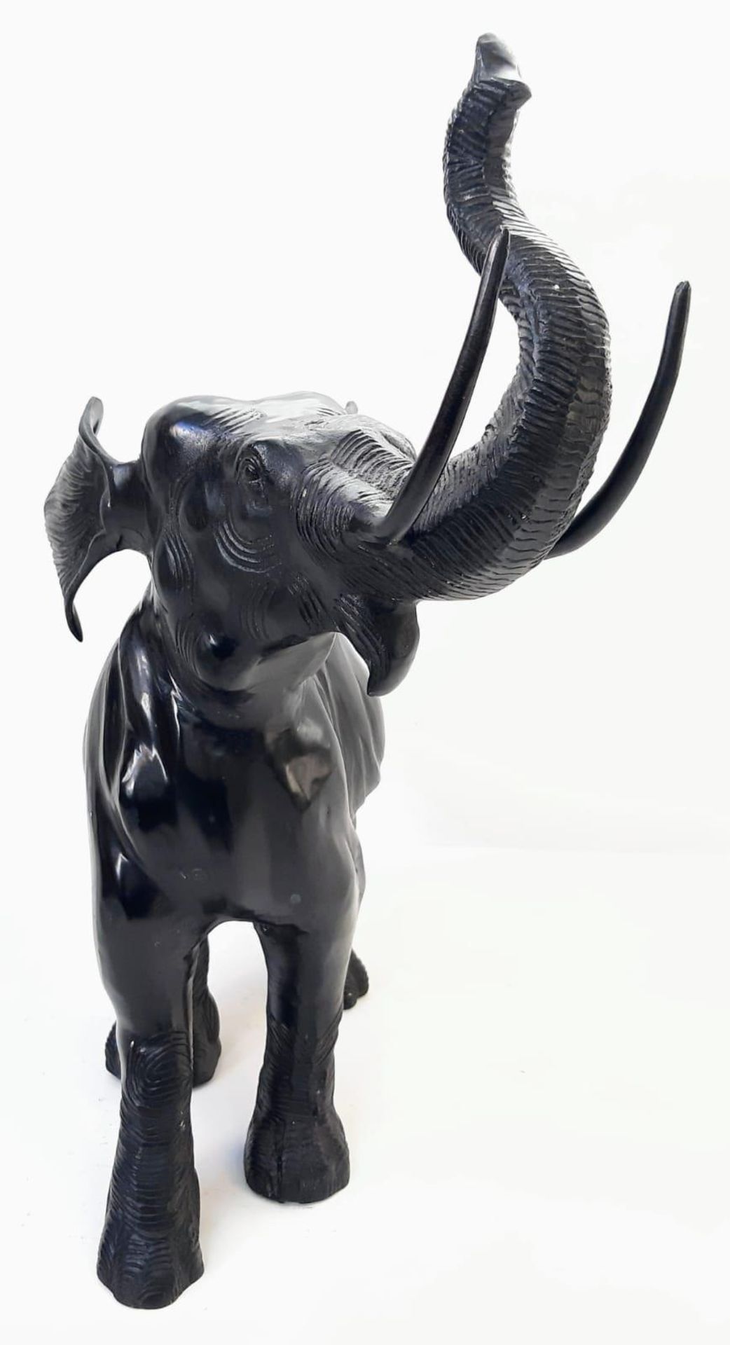 Beautiful Bronze Black Elephant. Standing at 52cm tall, this majestic bronze elephant with raised - Image 2 of 6