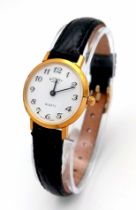 A Ladies Vintage Gold Tone Rotary Quartz Watch Model Number 2068. 24mm Including Crown. Full Working
