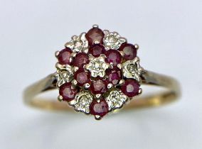 A 9K YELLOW GOLD VINTAGE DIAMOND & RUBY CLUSTER RING 1.7G SIZE Q 1/2 ref: SC 1030