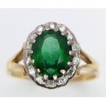 A 18K YELLOW GOLD DIAMOND & GREEN DOUBLET CLUSTER RING 5.4G SIZE S 1/2 ref: 5877