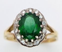 A 18K YELLOW GOLD DIAMOND & GREEN DOUBLET CLUSTER RING 5.4G SIZE S 1/2 ref: 5877