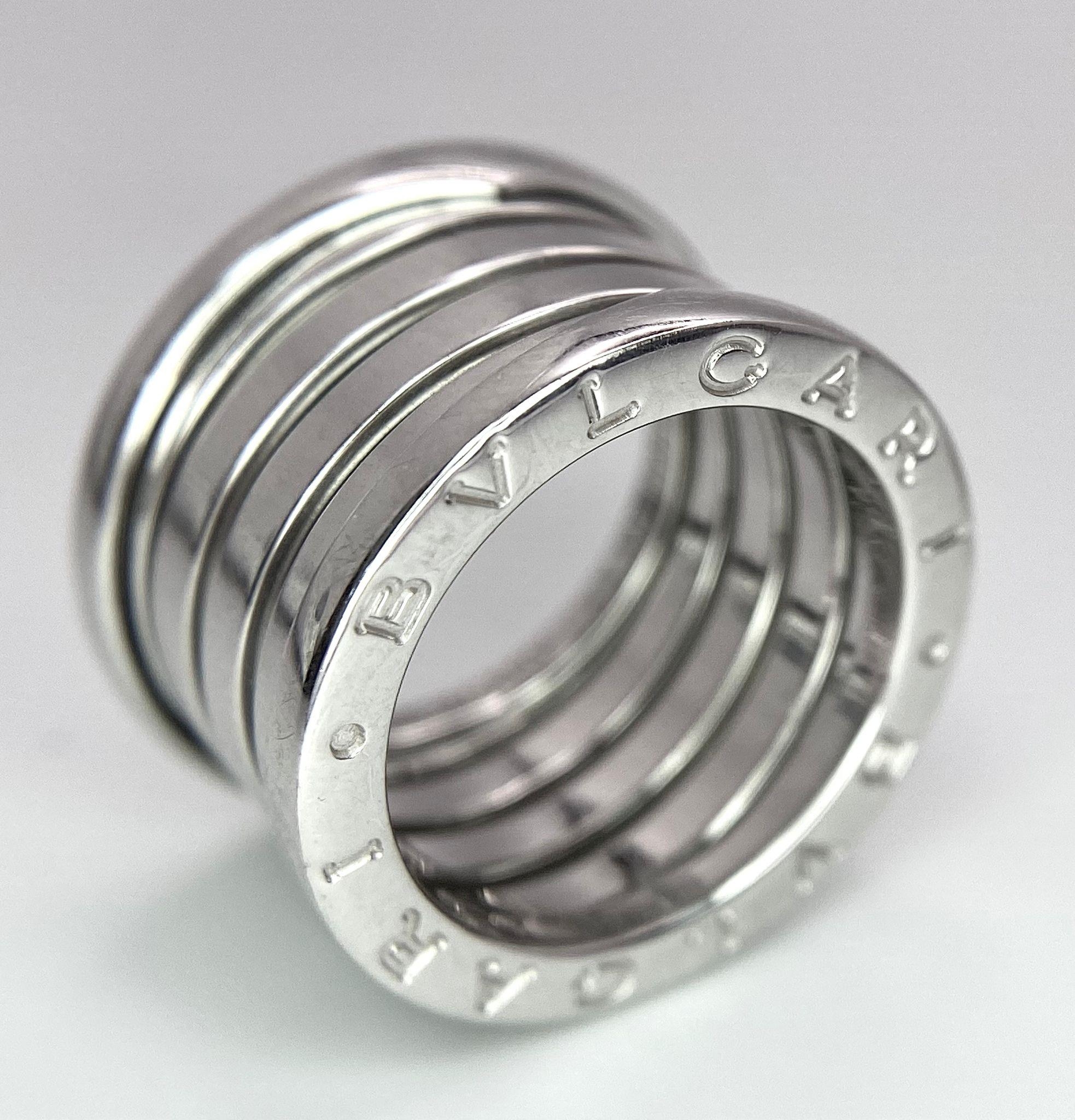 An 18K White Gold Bulgari Designer B.Zero1 Ring. Size J. 11.95g weight. Ref: 14616 - Image 3 of 11