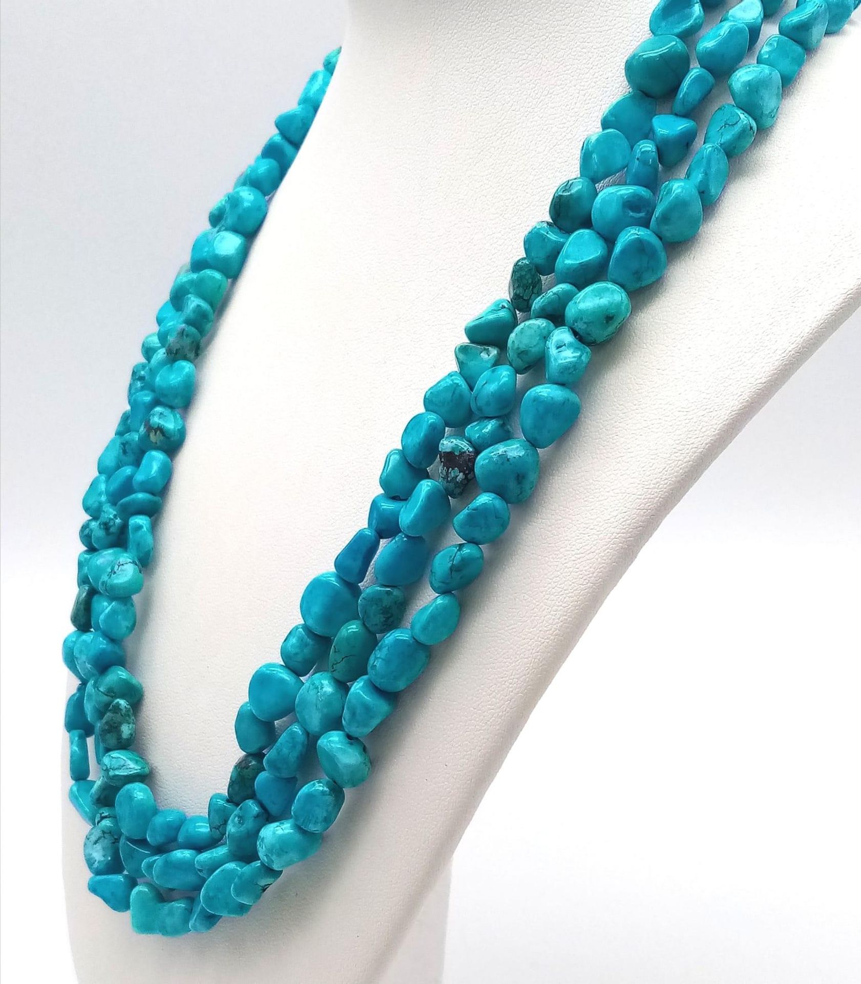 Two Natural Rough Gemstone Rope Length Necklaces. Lapis Lazuli and Turquoise. Both 150cm. - Image 3 of 6
