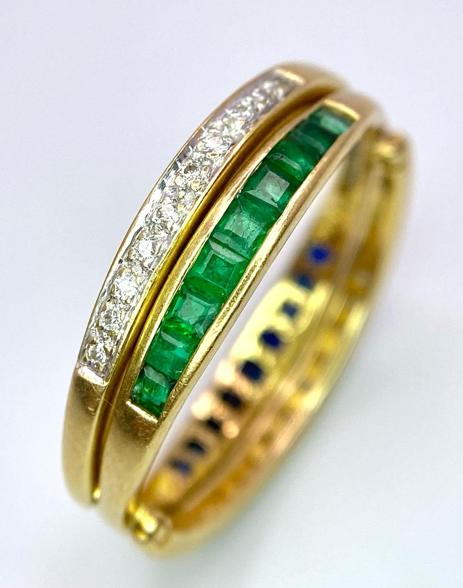 A very interesting 18 K yellow gold ring with two emerald bars and two rotating diamond bars that - Image 6 of 13