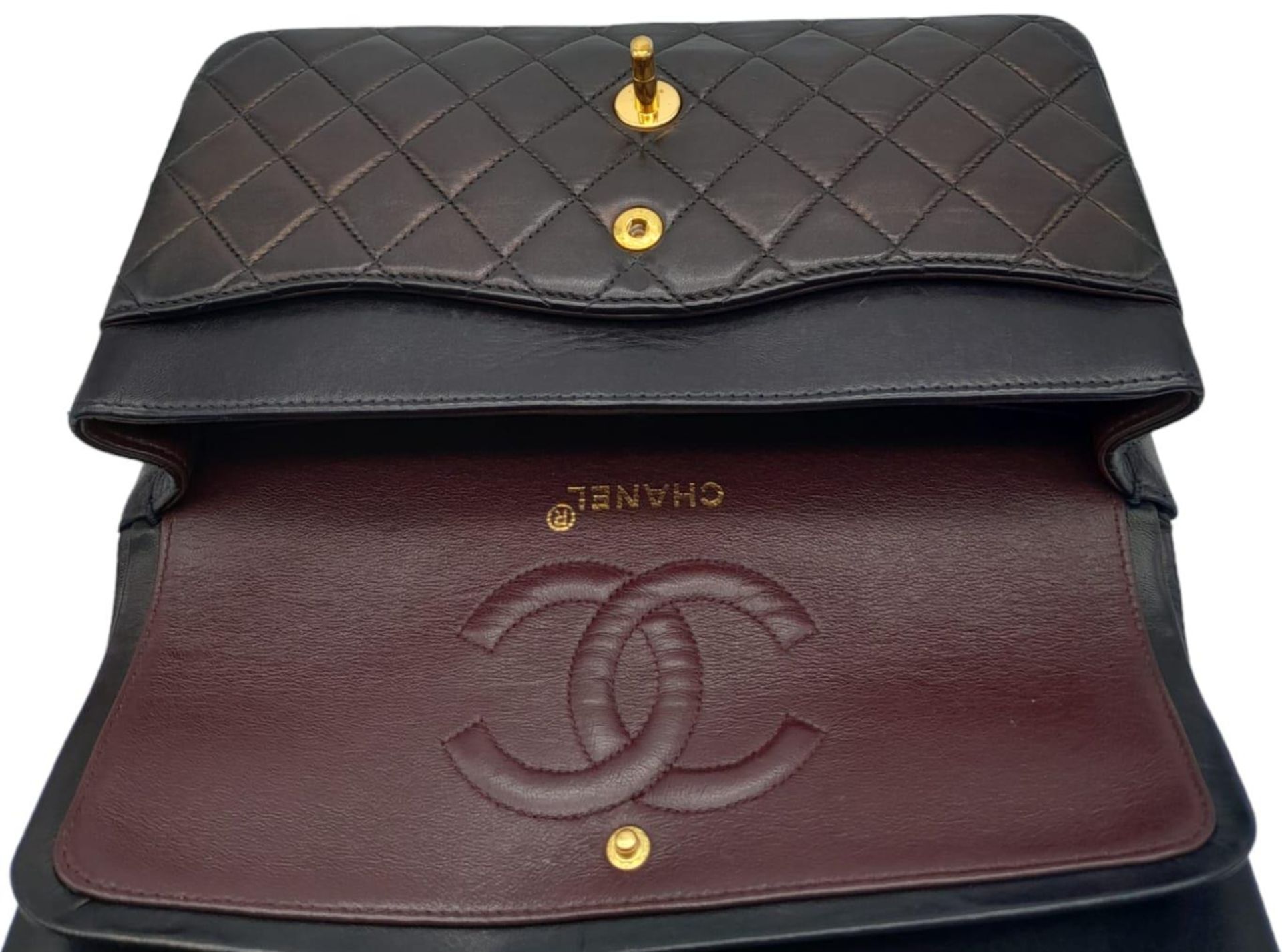 A Chanel Matelasse Chain Shoulder Flap Bag. Black Quilted lamb leather. Gold-tone hardware. CC - Image 7 of 11