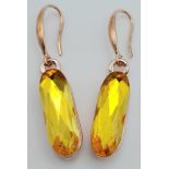 Pair of Rose Gold Gilded, Sterling Silver Citrine Drop Earrings. Measures 2cm in length. Weight: 7.