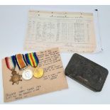 WW1 British 1914-15 Medal Trio. Awarded to: 3849 Pte William Allam 3rd Bn Royal. These come with his