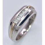 A 9K WHITE GOLD DIAMOND RING WITH YELLOW GOLD ACCENTS. Size U, 0.25ctw, 5.9g total weight.