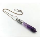 A Vintage Sterling Silver Amethyst Hexagon, Point Cut, Pendant Necklace. 46cm Length Sterling Silver