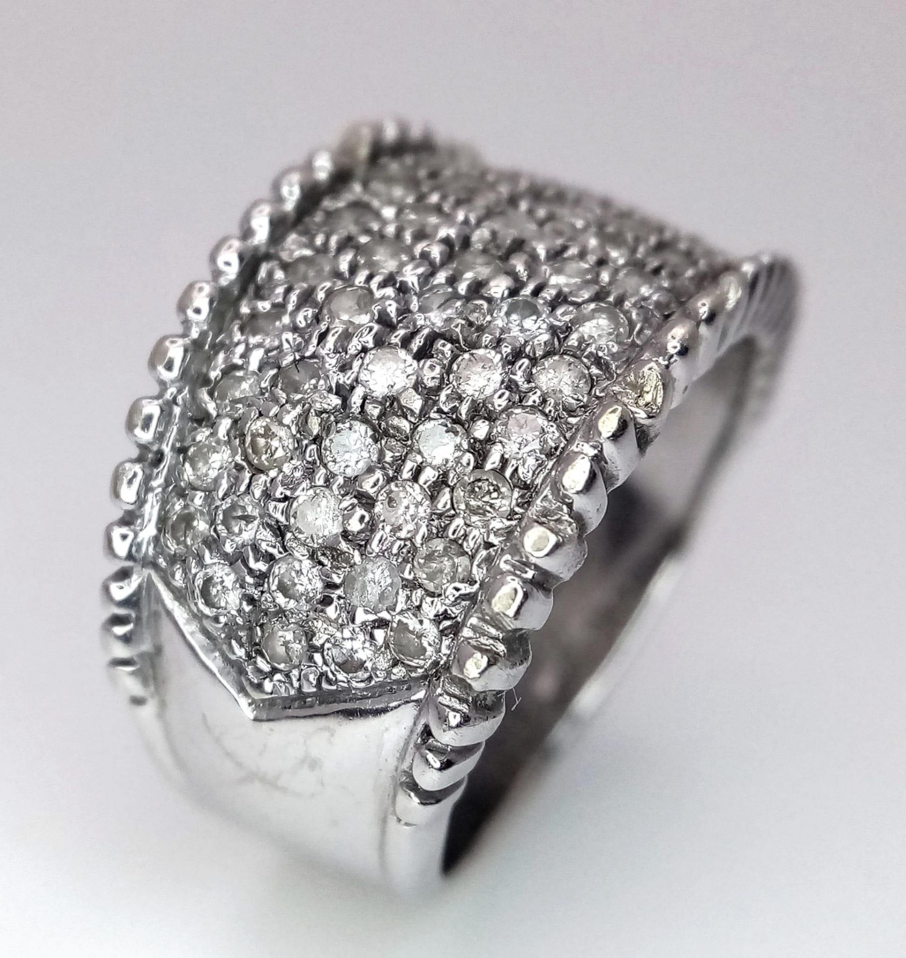 A 18K WHITE GOLD DIAMOND ENCRUSTED BAND RING 0.75CT 10.1G SIZE M 1/22 ref: 6538 - Image 3 of 8