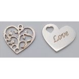 2 X STERLING SILVER HEART PENDANTS / CHARMS ONE ENGRAVED WITH LOVE YOU FOREVER 1.8G (5260 / 5262)