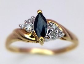 A 9K YELLOW GOLD DIAMOND & SAPPHIRE RING 1.9G SIZE O 1/2 ref: SC 1037