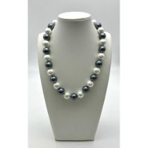 A Metallic Grey and White South Sea Pearl Shell Bead Necklace. Large shell beads - 12mm. Necklace