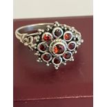Stunning Vintage RED TOURMALINE CLUSTER RING. Consisting a round cut centre gemstone with an eight