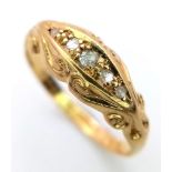 AN 18K YELLOW GOLD ANTIQUE 5 STONE OLD CUT DIAMOND RING. 2G. SIZE M. HALLMARKED CHESTER 1916.