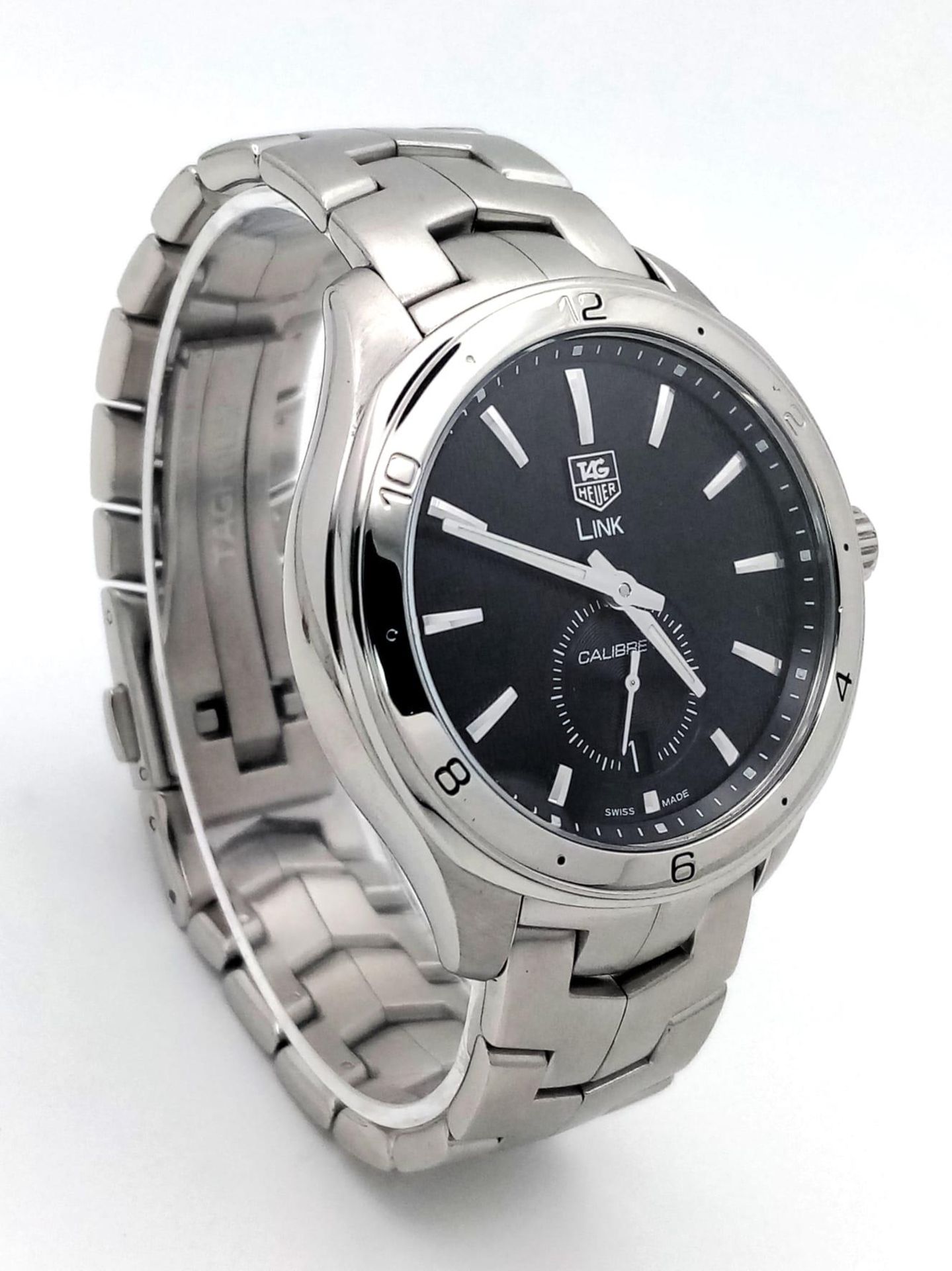 A Tag Heuer Link Calibre 6 Automatic Watch. Stainless steel bracelet and case - 41mm. Black dial - Image 2 of 9