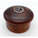 WW1 British Screw Lidded Wooden Pot with Silver Royal Flying Corps Badge