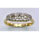 18K YELLOW GOLD & PLATINUM, VINTAGE 5 STONE RING. WEIGHS 3.9G, SIZE K/L AND HAS SIZING BALLS