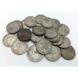 A Parcel of 25 Pre 1947 & Pre 1920 Silver Two Shilling (Florin) Coins. Comprising 23 x WW2 Dated