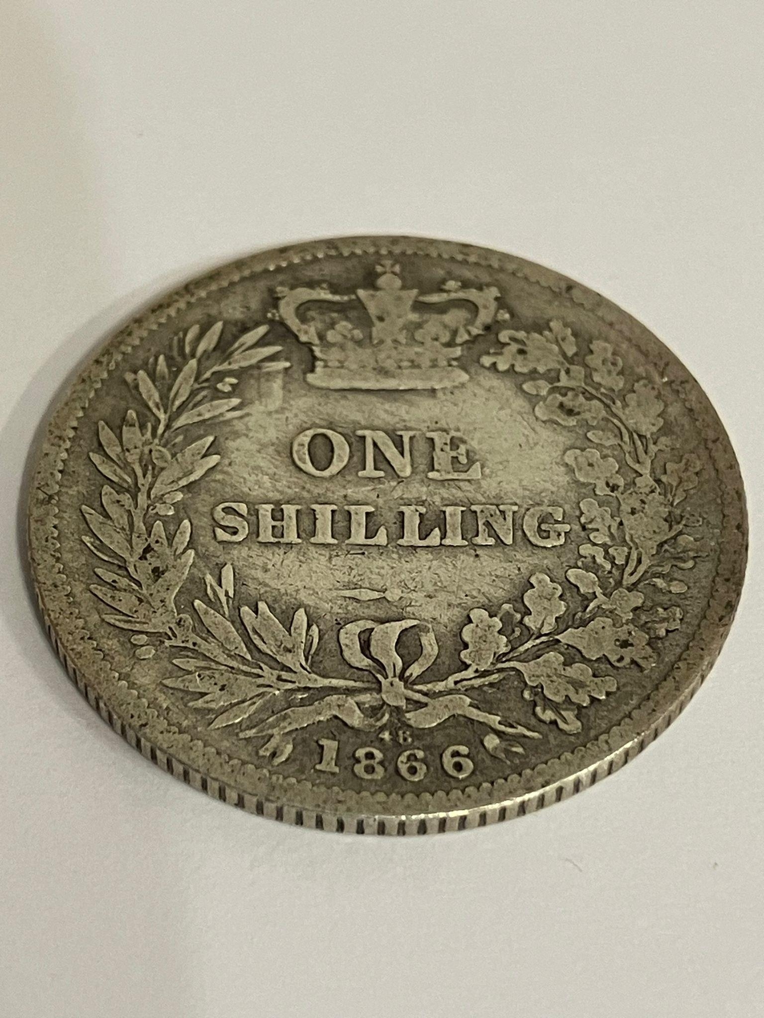1866 Early Victorian SILVER SHILLING. Young head. Fine condition.